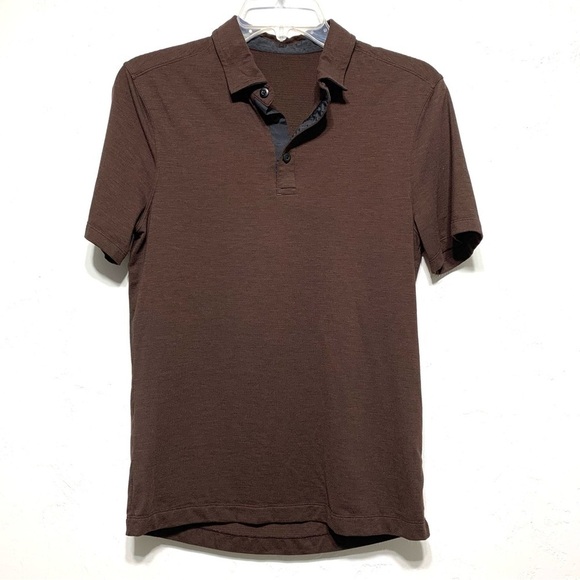 Lululemon Maroon Deep Red Brown Short Sleeve Polo Collared Shirt size Small - Picture 1 of 4